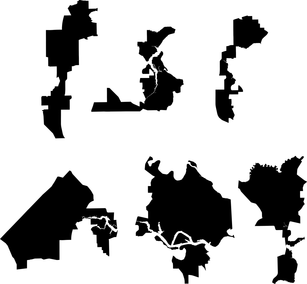 Six of the districts from the approved Jacksonville City Council redistricting plans.